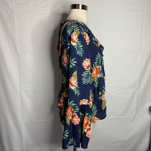 Hope Horizon Womens Tropical Blouse Size S Floral Long Sleeve Ruffle - Picture 4 of 7